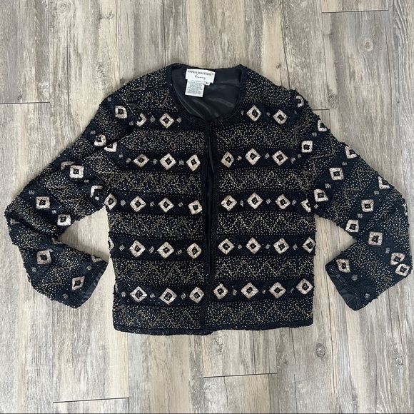 VINTAGE Papell Boutique Beaded Geometric Evening Jacket 1980’s - Picture 1 of 6